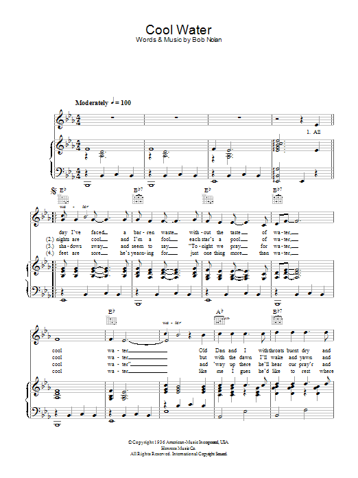 Download Eddie Arnold Cool Water Sheet Music and learn how to play Piano, Vocal & Guitar (Right-Hand Melody) PDF digital score in minutes