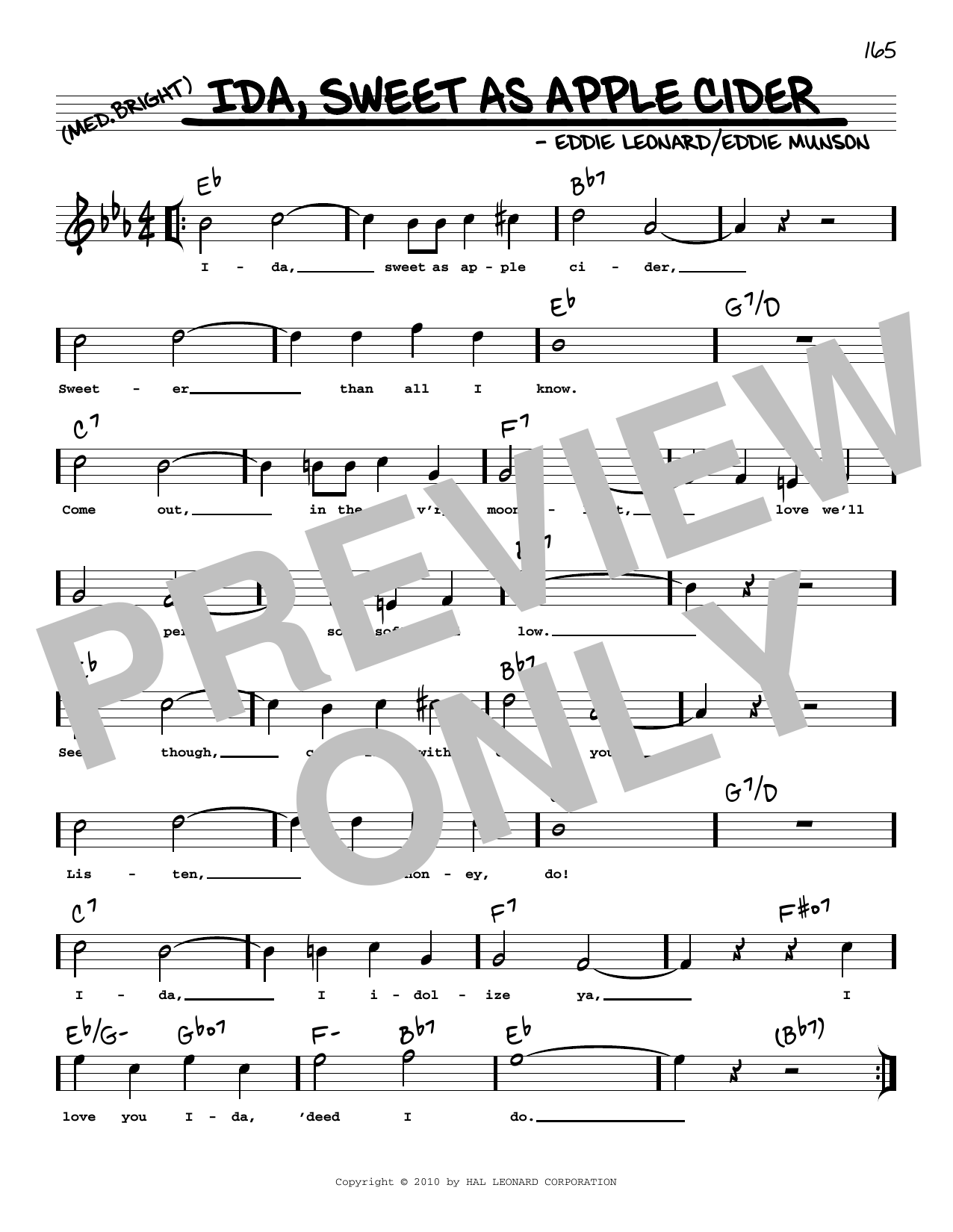 Download Eddie Cantor Ida, Sweet As Apple Cider (arr. Robert Rawlins) Sheet Music and learn how to play Real Book – Melody, Lyrics & Chords PDF digital score in minutes