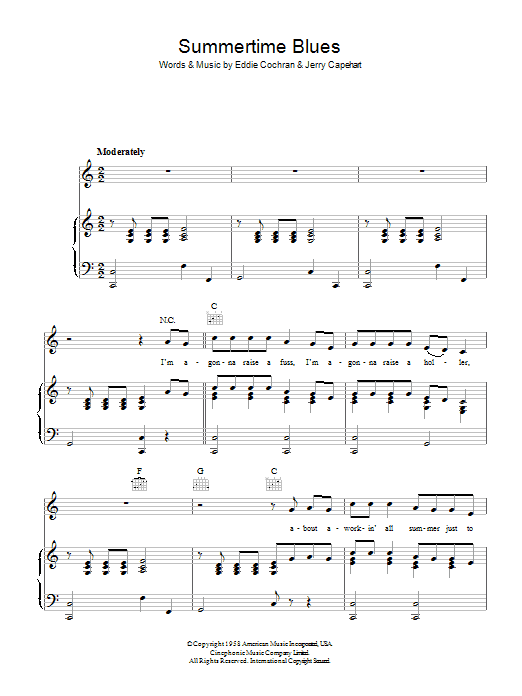 Download Eddie Cochran Summertime Blues Sheet Music and learn how to play Tenor Saxophone PDF digital score in minutes