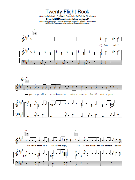 Download Eddie Cochran Twenty Flight Rock Sheet Music and learn how to play Lyrics & Chords PDF digital score in minutes