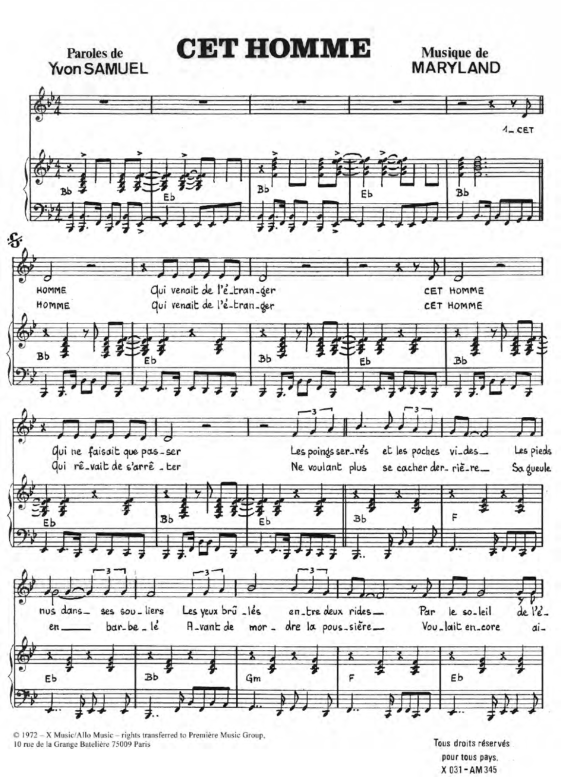 Download Eddie Constantine Cet Homme Sheet Music and learn how to play Piano & Vocal PDF digital score in minutes