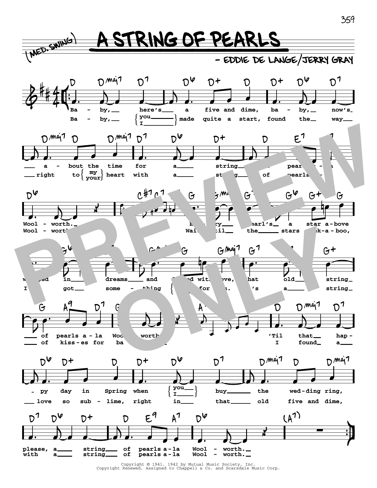 Download Eddie De Lange A String Of Pearls (High Voice) Sheet Music and learn how to play Real Book – Melody, Lyrics & Chords PDF digital score in minutes