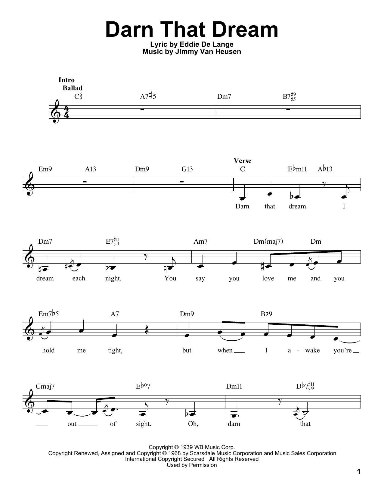 Download Eddie De Lange Darn That Dream Sheet Music and learn how to play Voice PDF digital score in minutes