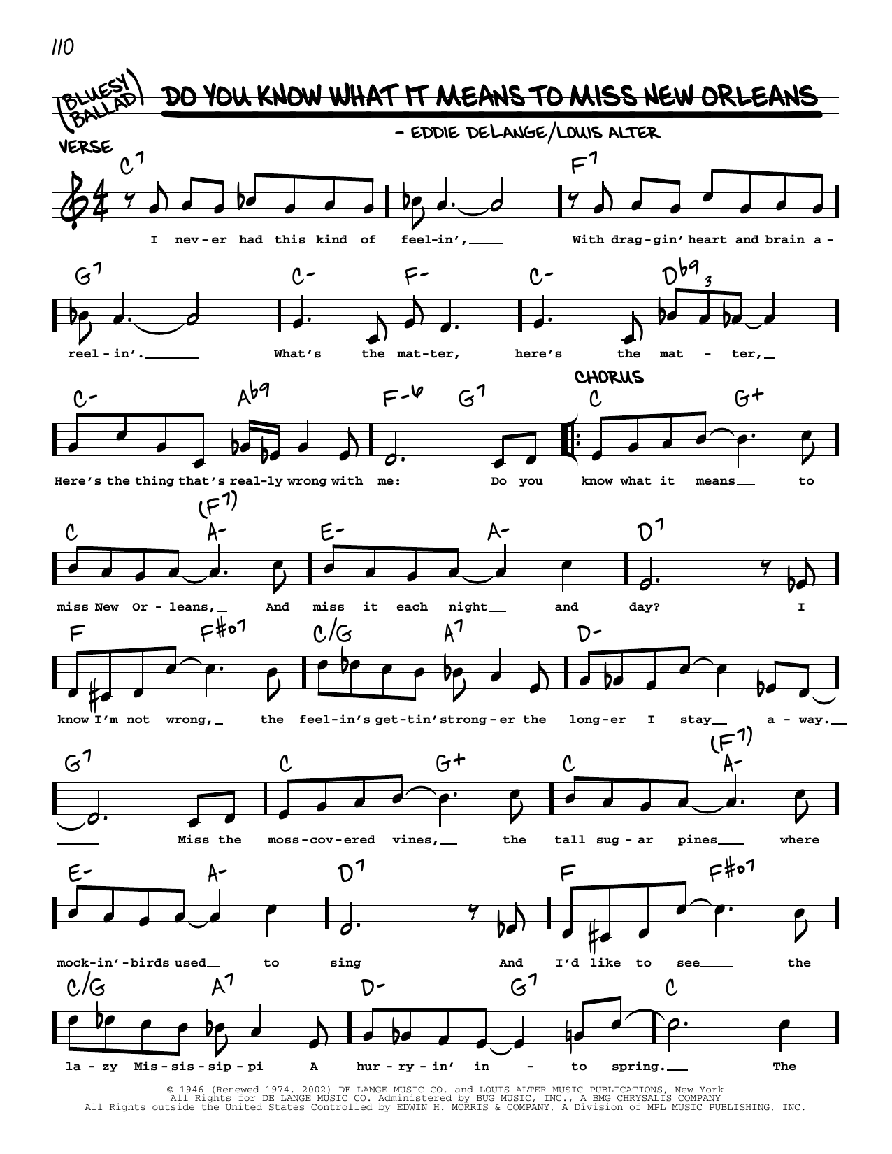 Download Eddie De Lange Do You Know What It Means To Miss New Orleans (arr. Robert Rawlins) Sheet Music and learn how to play Real Book – Melody, Lyrics & Chords PDF digital score in minutes