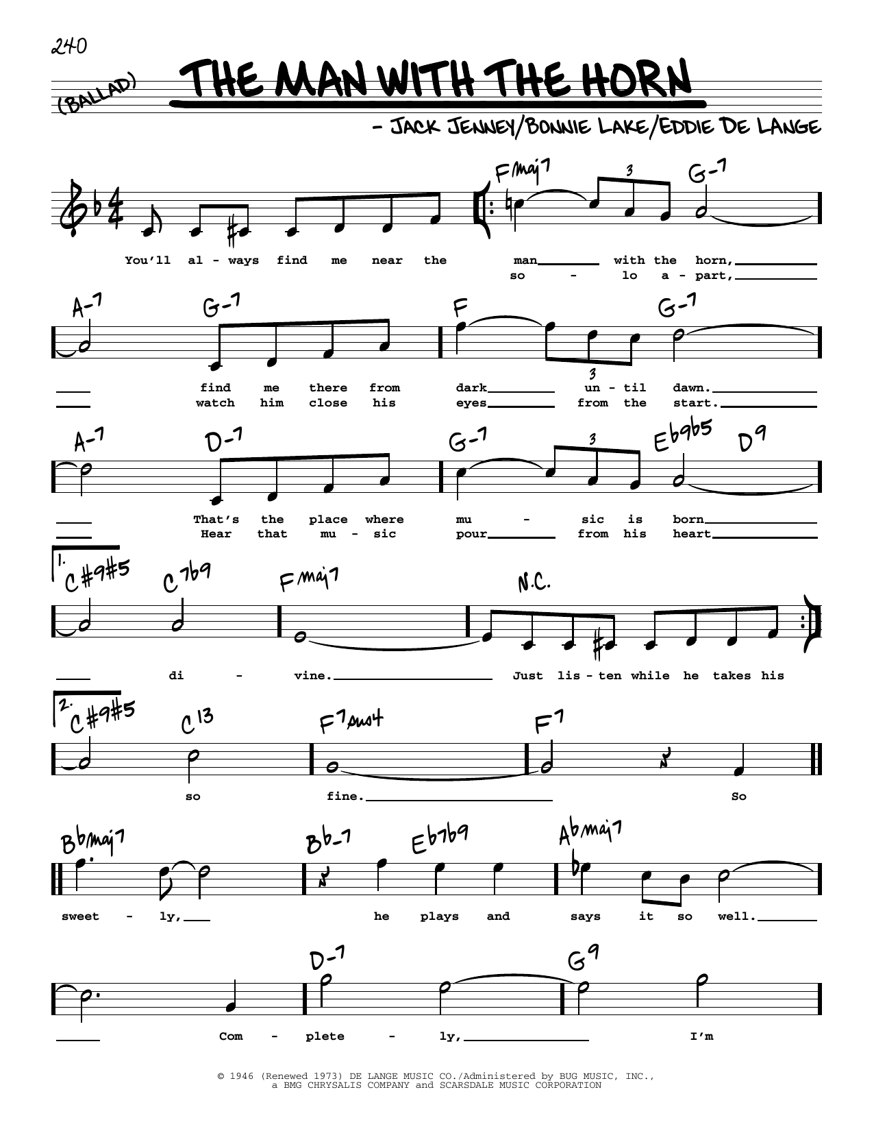 Download Eddie De Lange The Man With The Horn (High Voice) Sheet Music and learn how to play Real Book – Melody, Lyrics & Chords PDF digital score in minutes