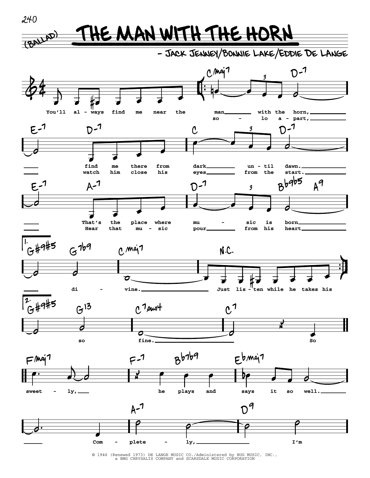 Download Eddie De Lange The Man With The Horn (Low Voice) Sheet Music and learn how to play Real Book – Melody, Lyrics & Chords PDF digital score in minutes