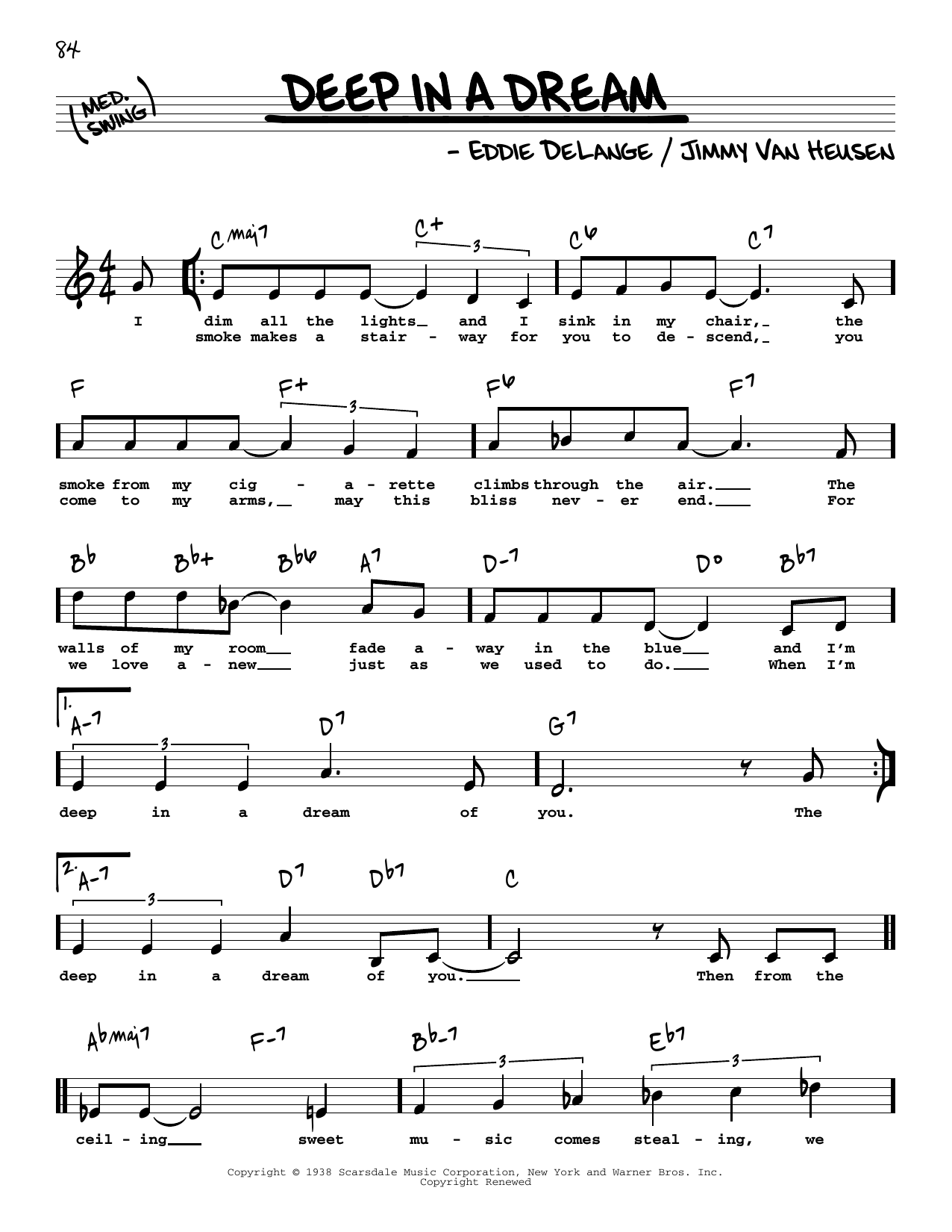 Download Eddie DeLange Deep In A Dream (High Voice) Sheet Music and learn how to play Real Book – Melody, Lyrics & Chords PDF digital score in minutes