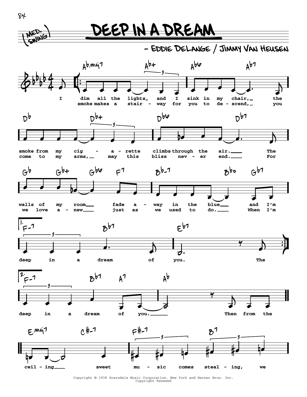 Download Eddie DeLange Deep In A Dream (Low Voice) Sheet Music and learn how to play Real Book – Melody, Lyrics & Chords PDF digital score in minutes