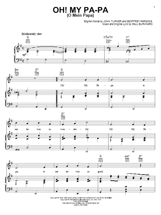 Download Geoffrey Parsons Oh! My Pa-Pa (O Mein Papa) Sheet Music and learn how to play Melody Line, Lyrics & Chords PDF digital score in minutes
