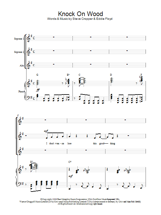 Download Eddie Floyd Knock On Wood Sheet Music and learn how to play SSA PDF digital score in minutes
