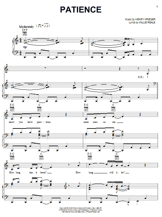 Download Eddie Murphy Patience Sheet Music and learn how to play Piano, Vocal & Guitar (Right-Hand Melody) PDF digital score in minutes