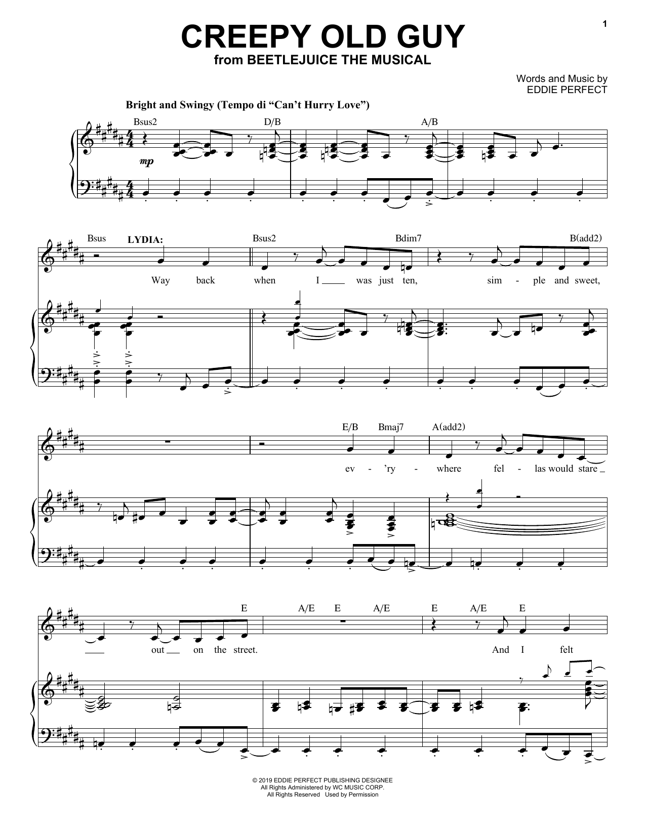 Download Eddie Perfect Creepy Old Guy (from Beetlejuice The Musical) Sheet Music and learn how to play Piano & Vocal PDF digital score in minutes