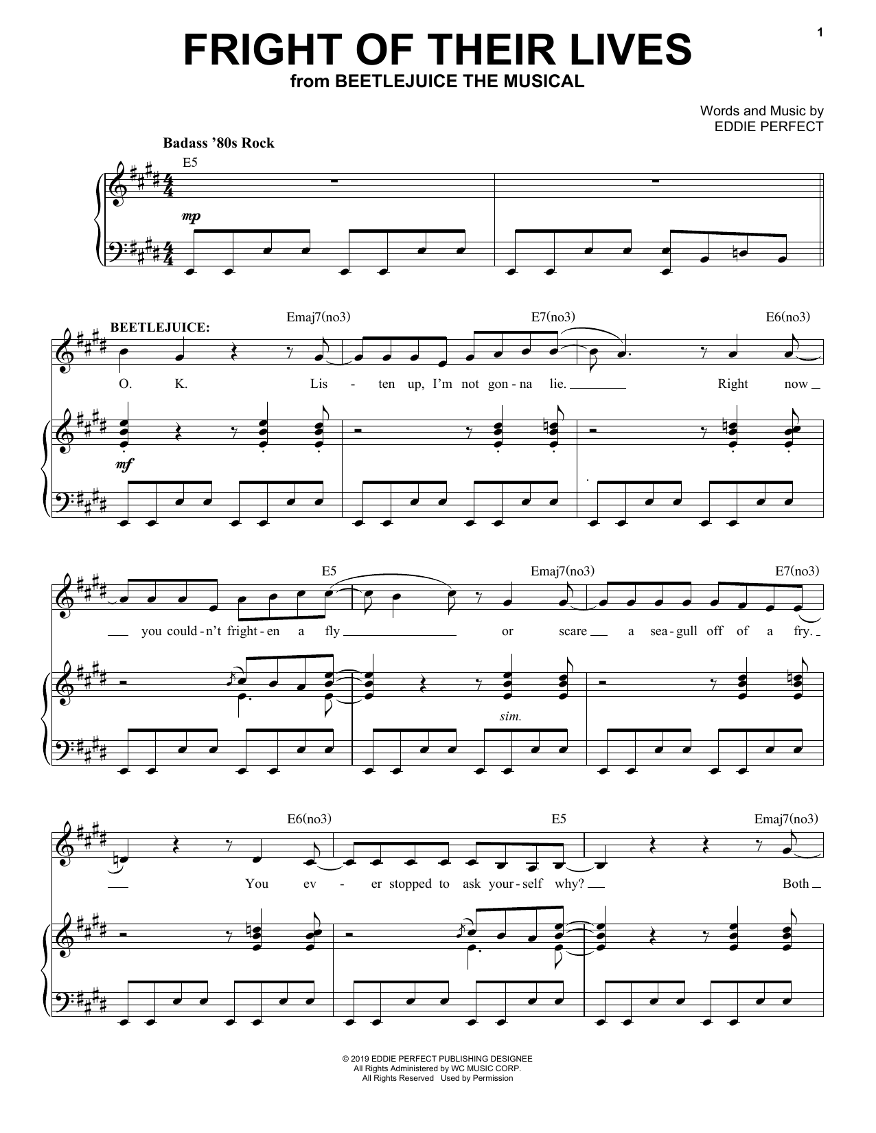 Download Eddie Perfect Fright Of Their Lives (from Beetlejuice The Musical) Sheet Music and learn how to play Piano & Vocal PDF digital score in minutes