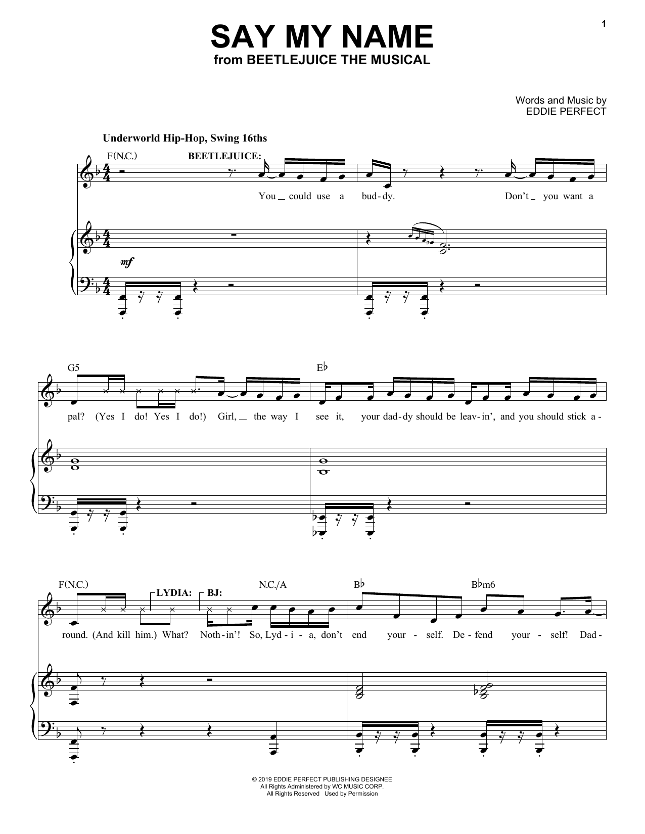 Download Eddie Perfect Say My Name (from Beetlejuice The Musical) Sheet Music and learn how to play Piano & Vocal PDF digital score in minutes