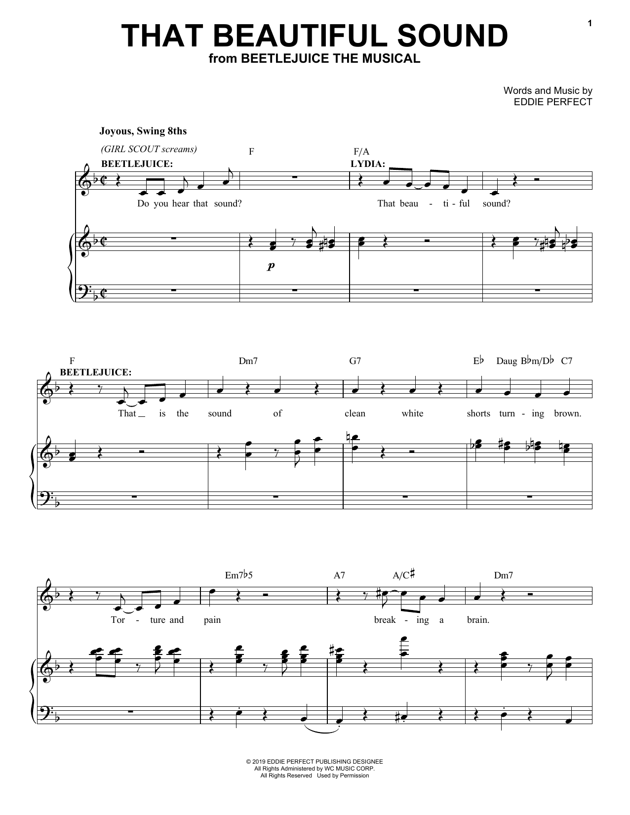 Download Eddie Perfect That Beautiful Sound (from Beetlejuice The Musical) Sheet Music and learn how to play Very Easy Piano PDF digital score in minutes