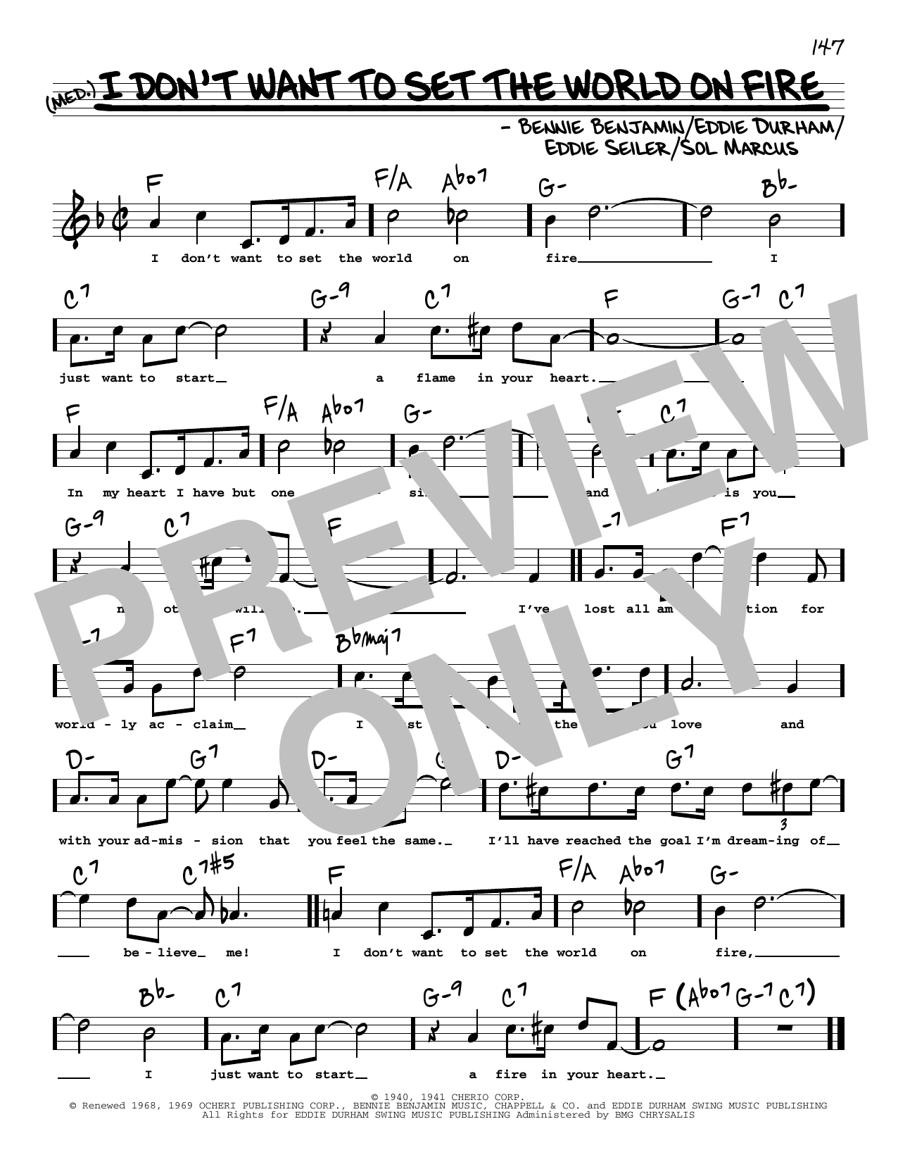 Download Eddie Seiler I Don't Want To Set The World On Fire (High Voice) Sheet Music and learn how to play Real Book – Melody, Lyrics & Chords PDF digital score in minutes