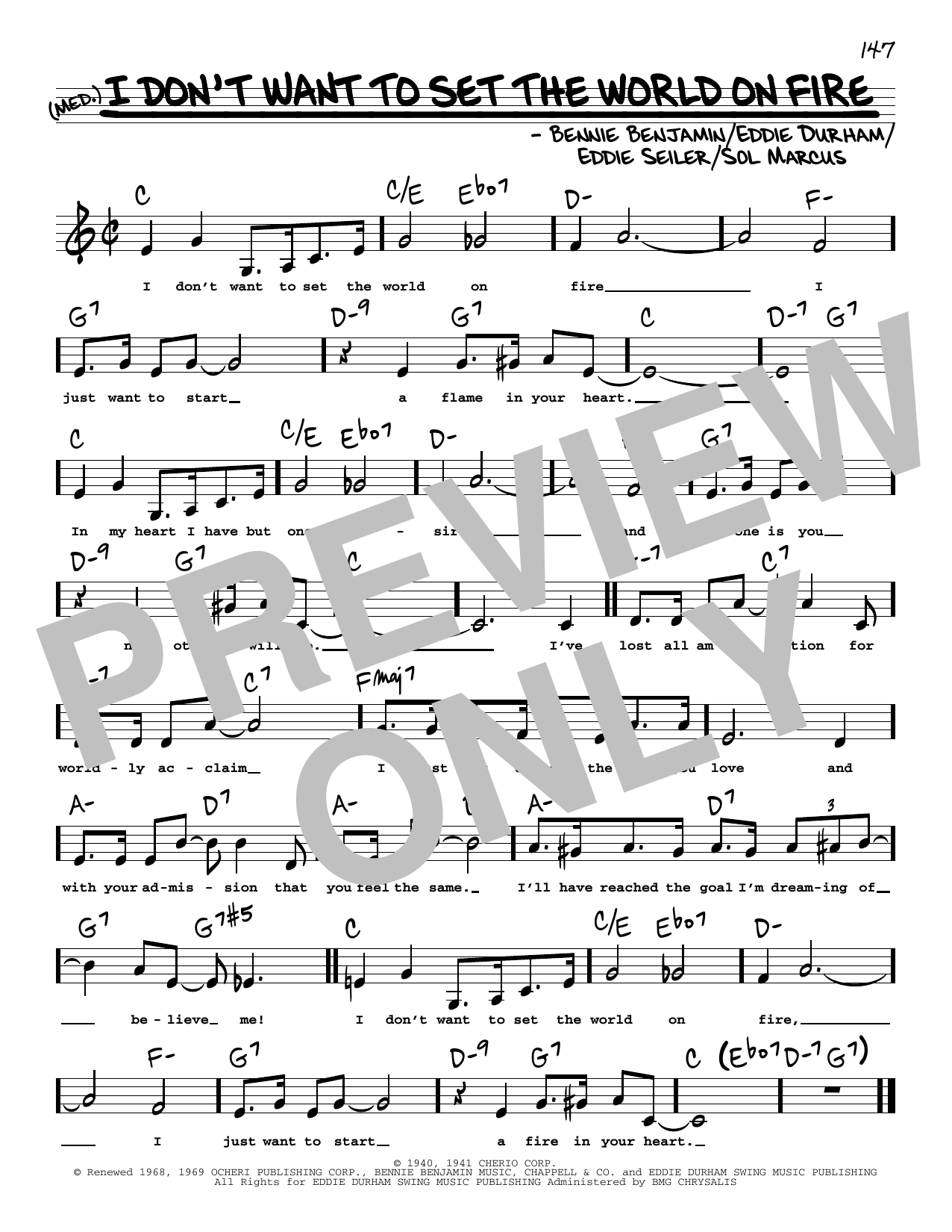 Download Eddie Seiler I Don't Want To Set The World On Fire (Low Voice) Sheet Music and learn how to play Real Book – Melody, Lyrics & Chords PDF digital score in minutes