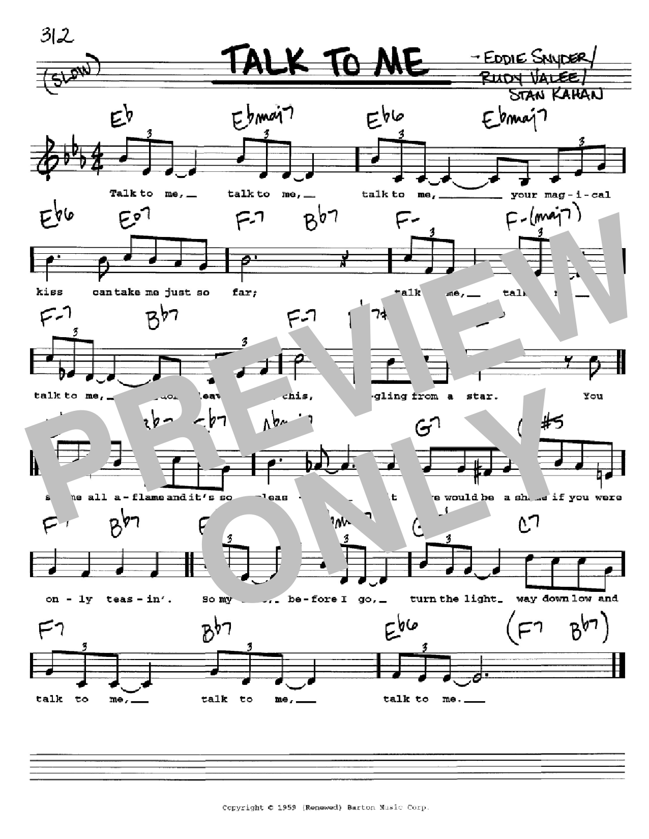 Download Eddie Snyder Talk To Me Sheet Music and learn how to play Real Book - Melody, Lyrics & Chords - C Instruments PDF digital score in minutes