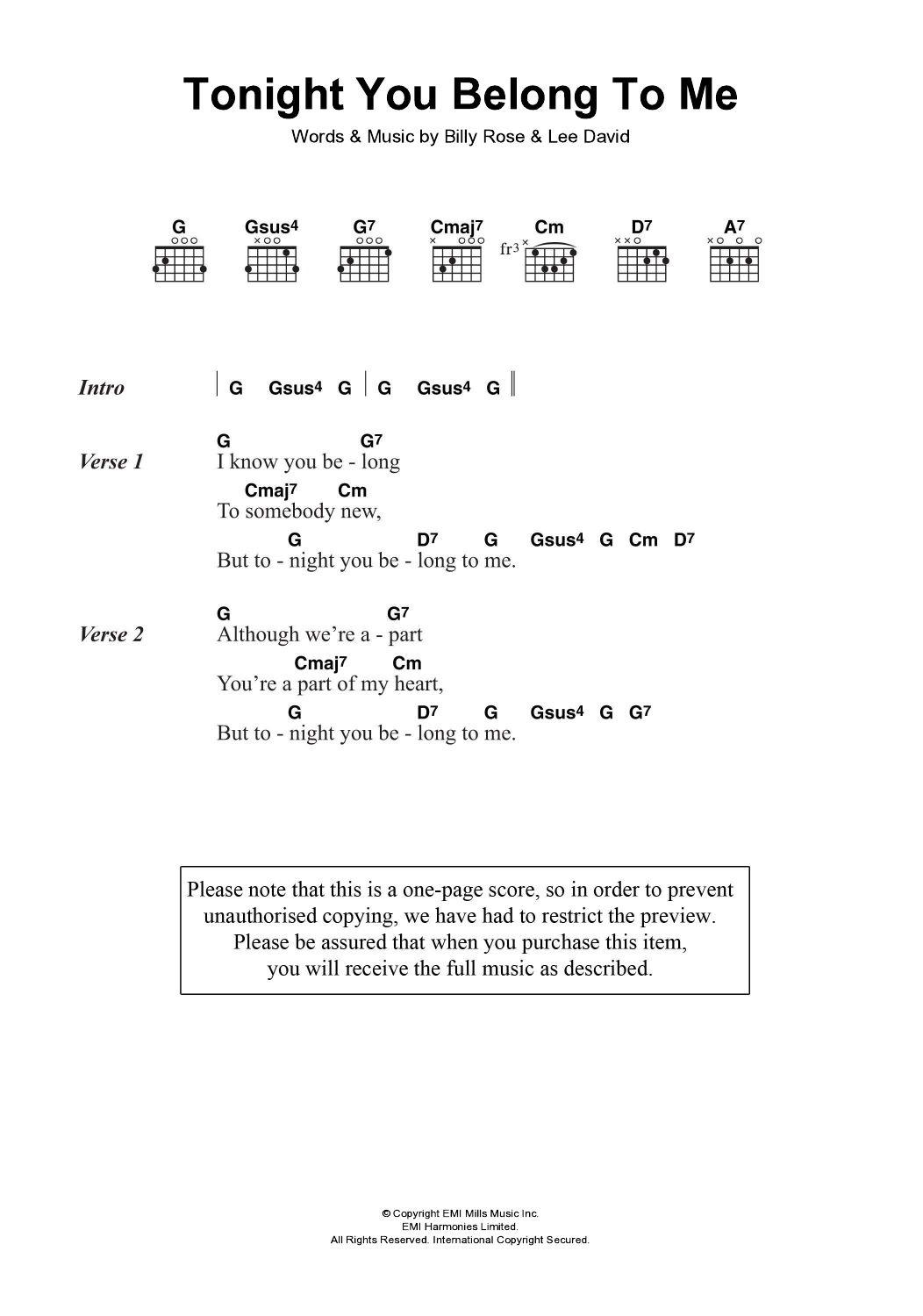 Download Eddie Vedder Tonight You Belong To Me Sheet Music and learn how to play Lyrics & Chords PDF digital score in minutes