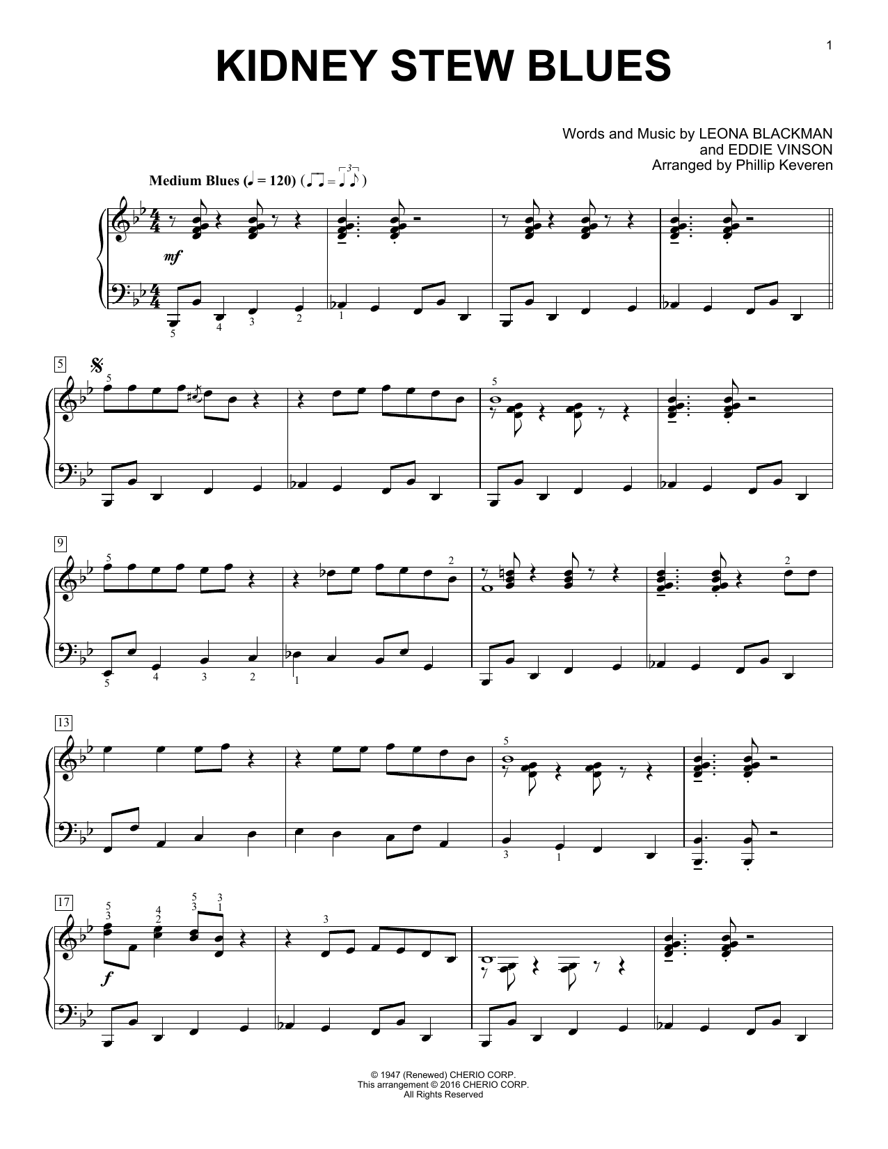 Download Eddie Vinson Kidney Stew Blues (arr. Phillip Keveren) Sheet Music and learn how to play Piano Solo PDF digital score in minutes
