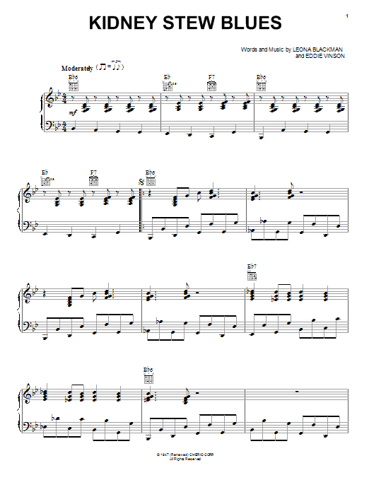 Download Eddie Vinson Kidney Stew Blues Sheet Music and learn how to play Very Easy Piano PDF digital score in minutes