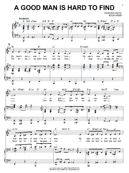 Download Eddie Green Sheet Music and learn how to play Piano, Vocal & Guitar (Right-Hand Melody) PDF score in minutes