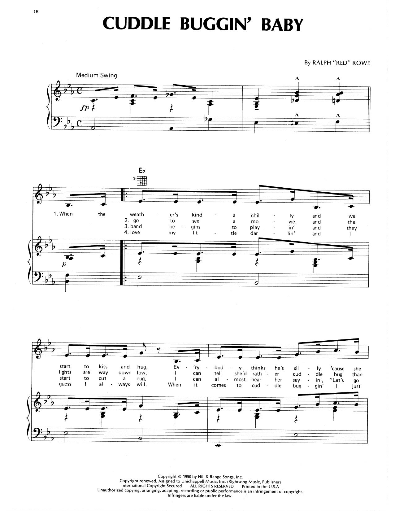 Download Eddy Arnold Cuddle Buggin' Baby Sheet Music and learn how to play Piano, Vocal & Guitar Chords (Right-Hand Melody) PDF digital score in minutes