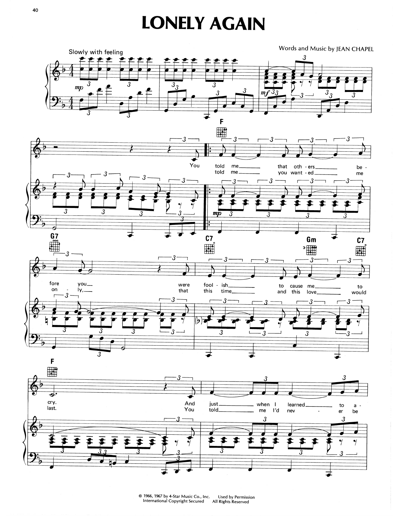 Download Eddy Arnold Lonely Again Sheet Music and learn how to play Piano, Vocal & Guitar Chords (Right-Hand Melody) PDF digital score in minutes