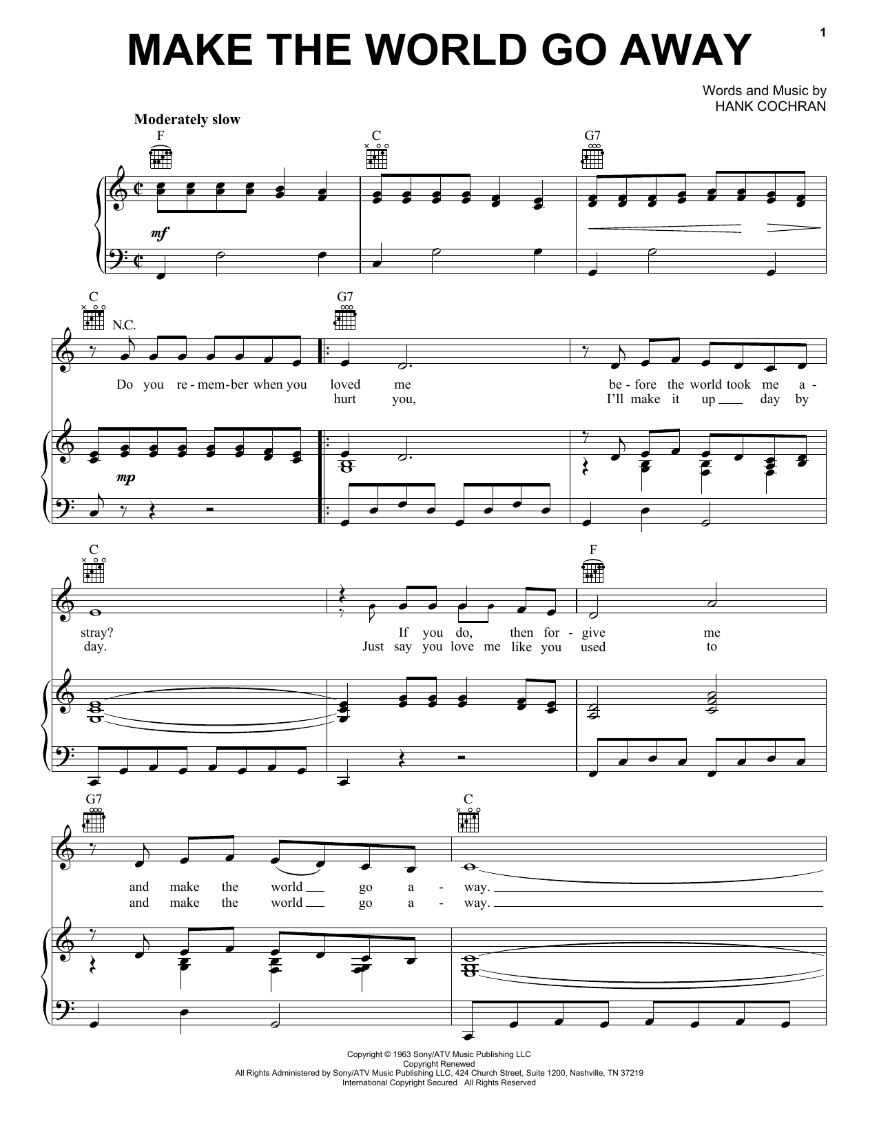 Download Eddy Arnold Make The World Go Away Sheet Music and learn how to play Piano PDF digital score in minutes