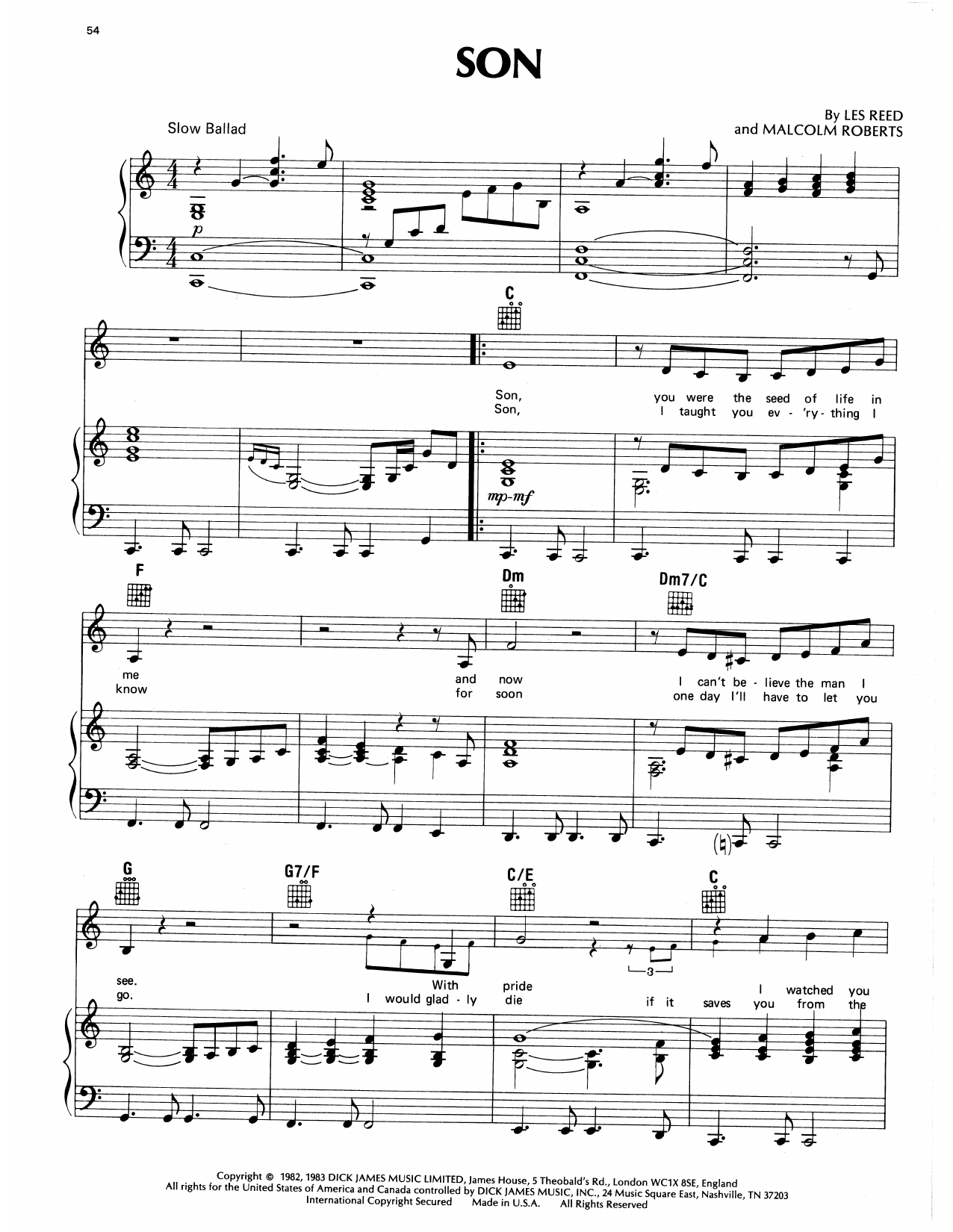 Download Eddy Arnold Son Sheet Music and learn how to play Piano, Vocal & Guitar Chords (Right-Hand Melody) PDF digital score in minutes