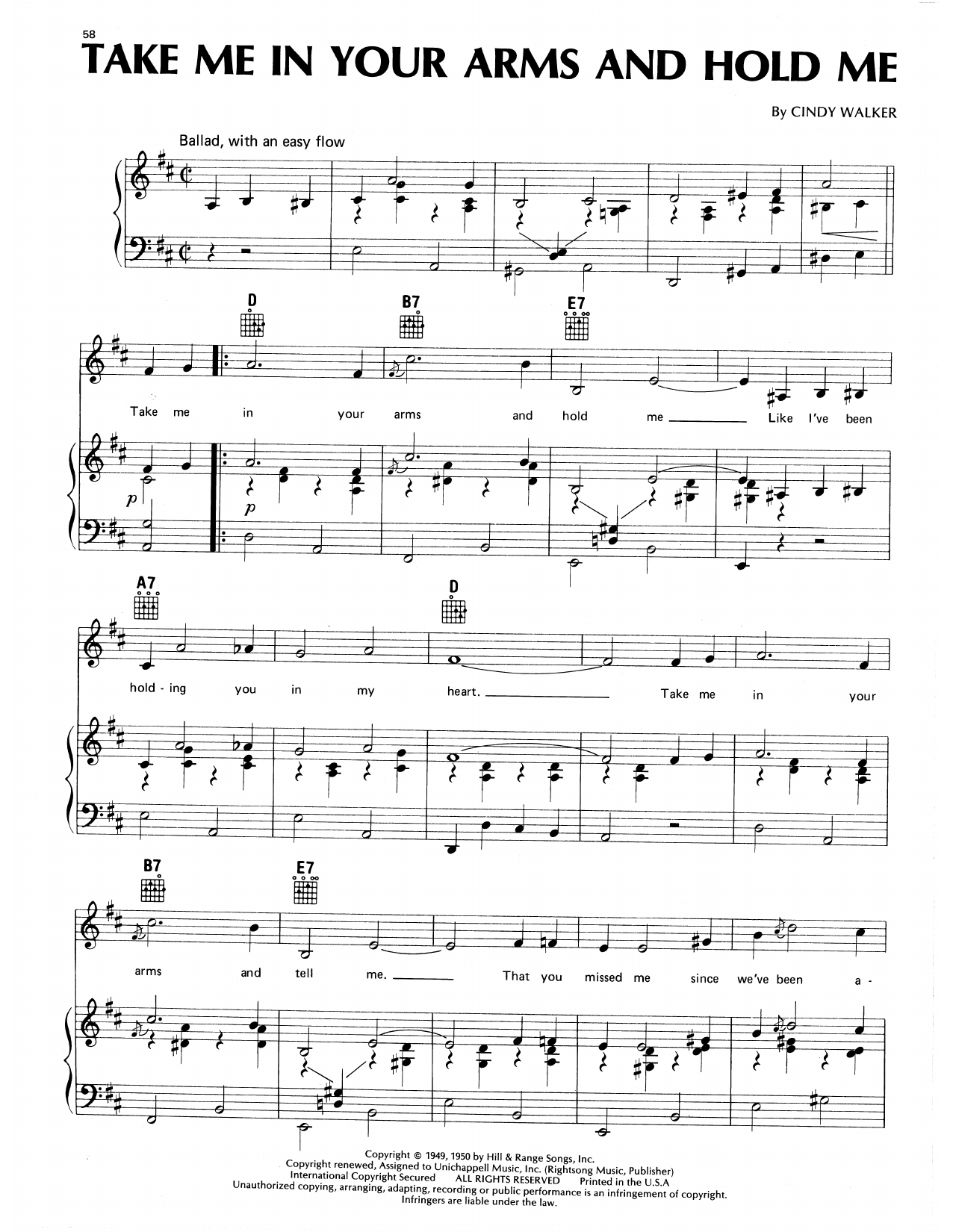 Download Eddy Arnold Take Me In Your Arms Sheet Music and learn how to play Piano, Vocal & Guitar Chords (Right-Hand Melody) PDF digital score in minutes