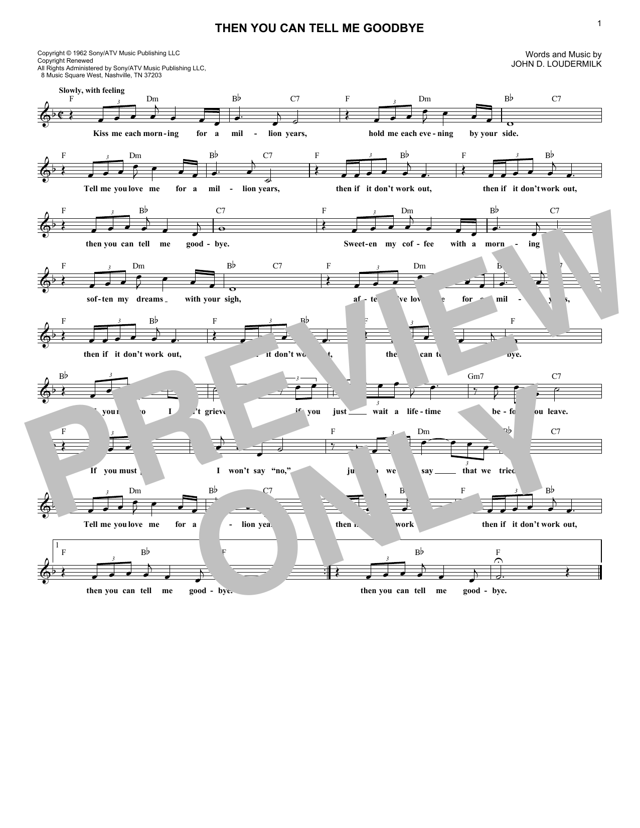 Download Eddy Arnold Then You Can Tell Me Goodbye Sheet Music and learn how to play Melody Line, Lyrics & Chords PDF digital score in minutes