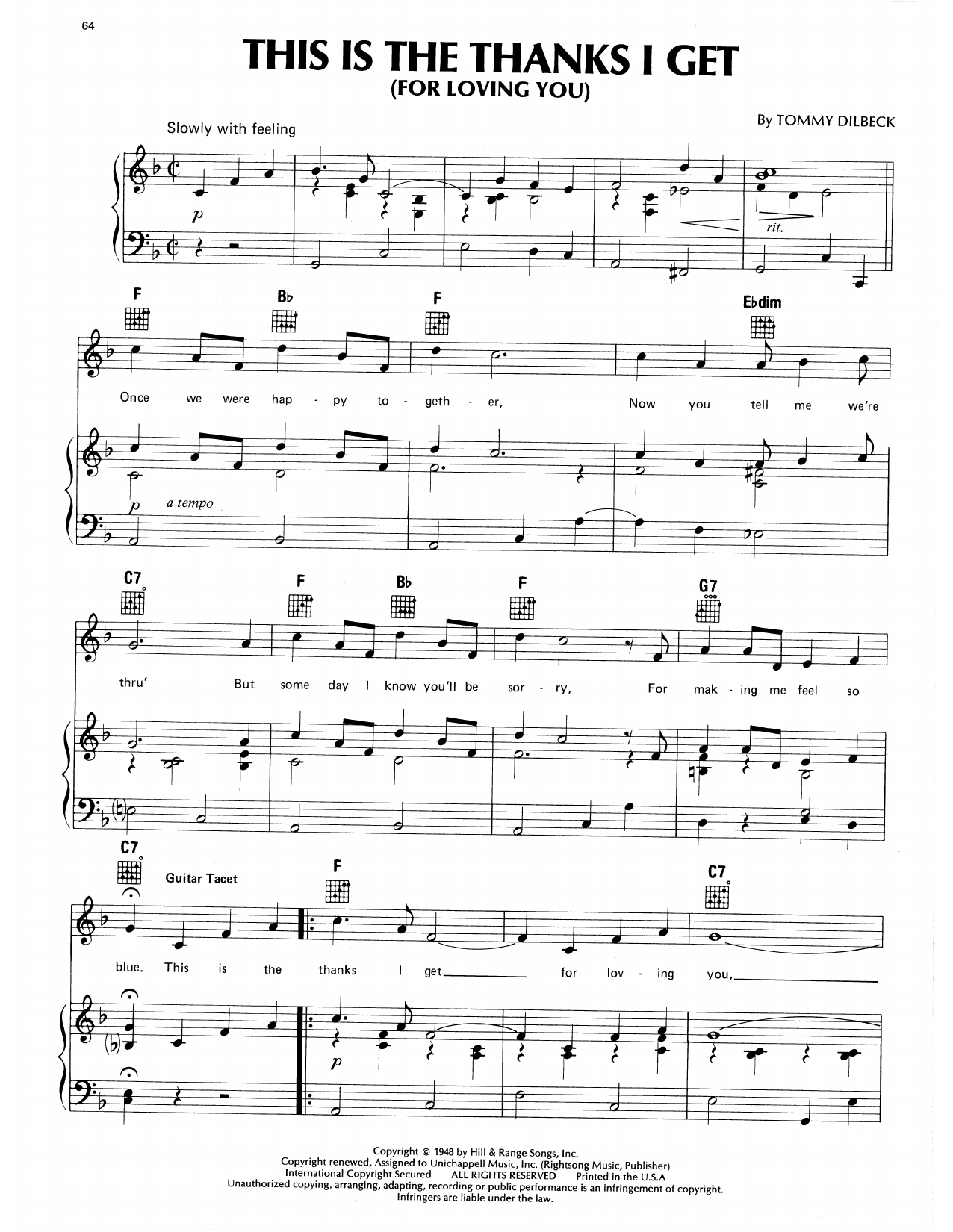 Download Eddy Arnold This Is The Thanks I Get (For Loving You) Sheet Music and learn how to play Piano, Vocal & Guitar Chords (Right-Hand Melody) PDF digital score in minutes