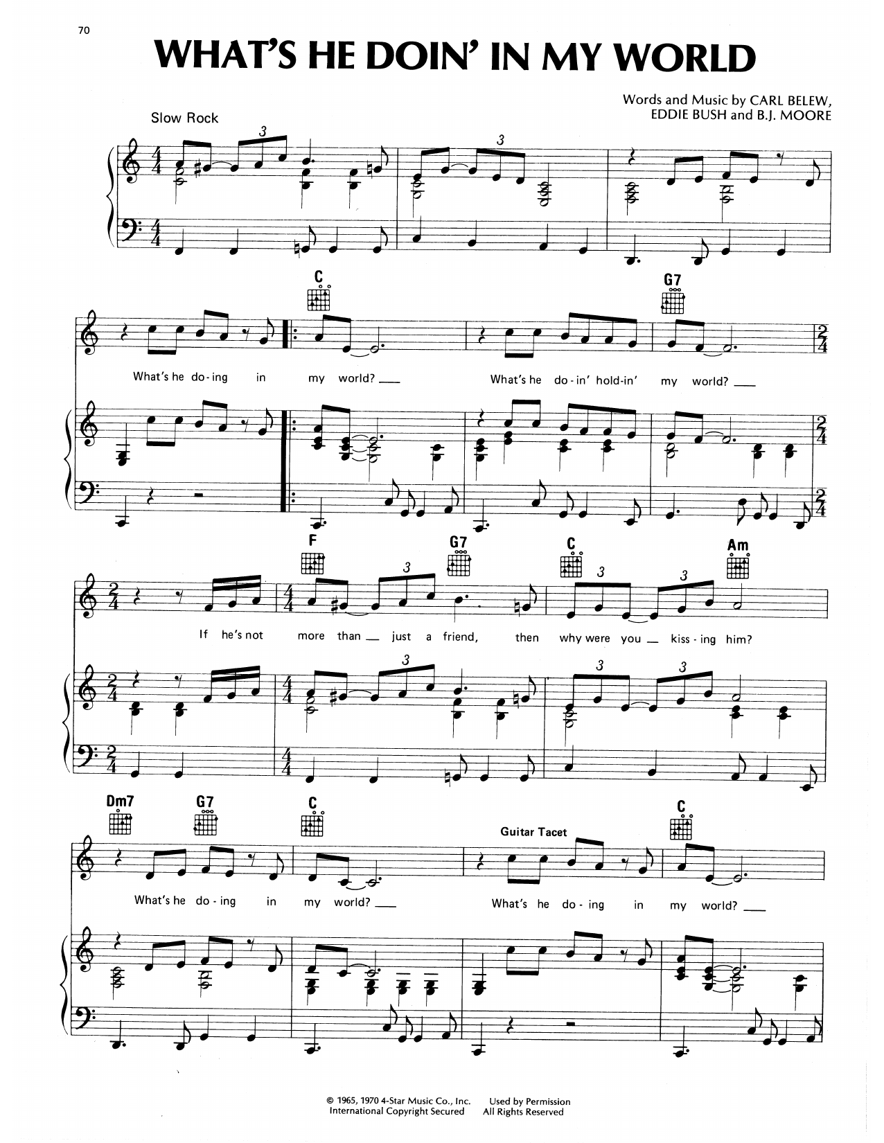Download Eddy Arnold What's He Doin In My World Sheet Music and learn how to play Piano, Vocal & Guitar Chords (Right-Hand Melody) PDF digital score in minutes