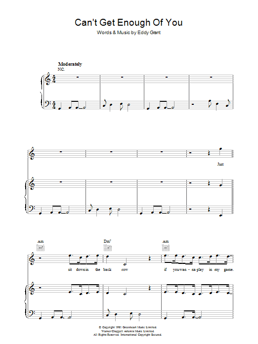 Download Eddy Grant Can't Get Enough Of You Sheet Music and learn how to play Piano, Vocal & Guitar (Right-Hand Melody) PDF digital score in minutes