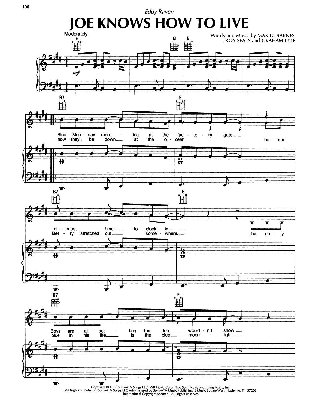 Download Eddy Raven Joe Knows How To Live Sheet Music and learn how to play Piano, Vocal & Guitar Chords (Right-Hand Melody) PDF digital score in minutes