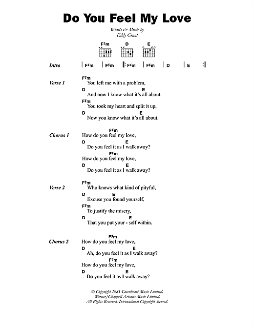Eddy Grant Do You Feel My Love Sheet Music Notes Chords Lyrics Chords Download Reggae Pdf
