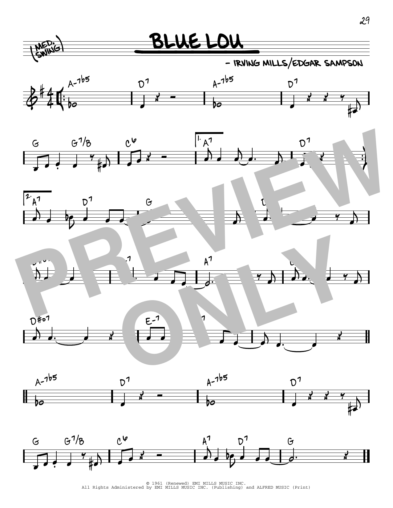 Download Edgar Sampson Blue Lou Sheet Music and learn how to play Real Book – Melody & Chords PDF digital score in minutes