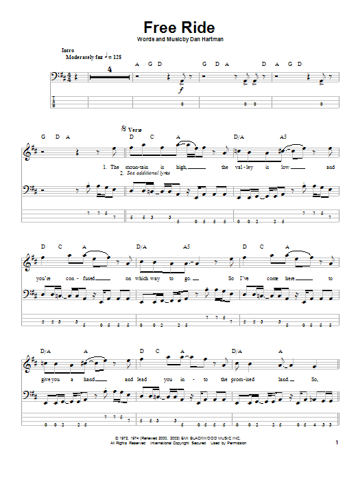 Download The Edgar Winter Group Free Ride Sheet Music and learn how to play Guitar Tab PDF digital score in minutes