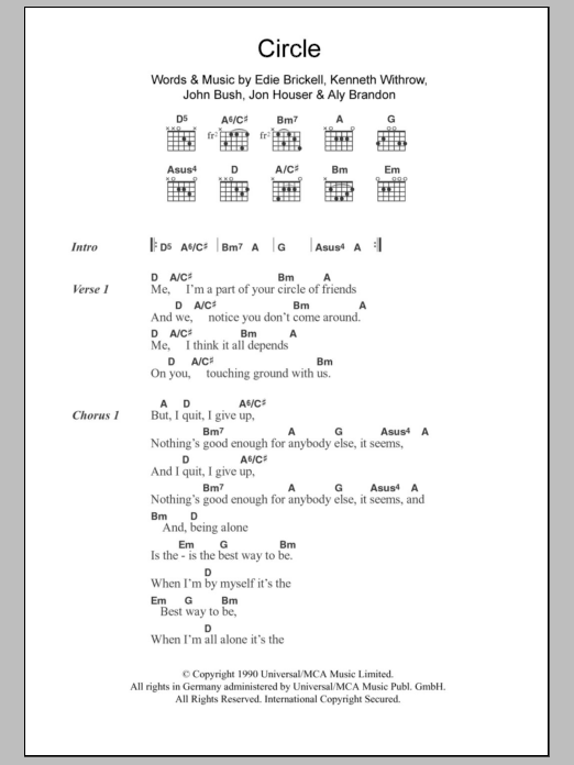 Download Edie Brickell Circle Sheet Music and learn how to play Lyrics & Chords PDF digital score in minutes