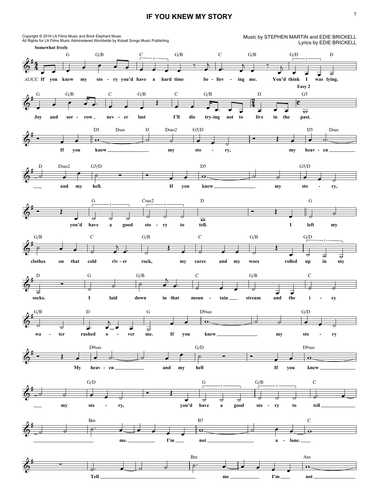 Download Edie Brickell If You Knew My Story Sheet Music and learn how to play Melody Line, Lyrics & Chords PDF digital score in minutes