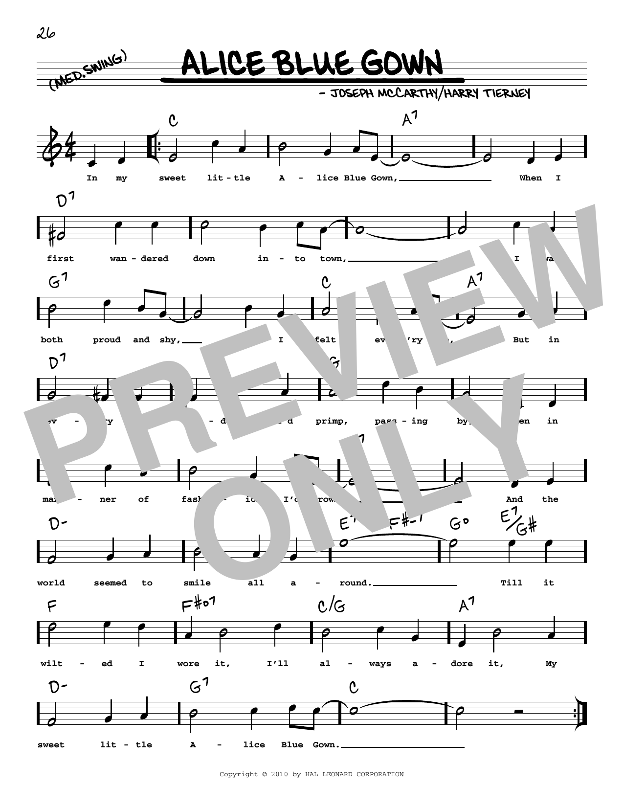 Download Edith Day Alice Blue Gown (arr. Robert Rawlins) Sheet Music and learn how to play Real Book – Melody, Lyrics & Chords PDF digital score in minutes