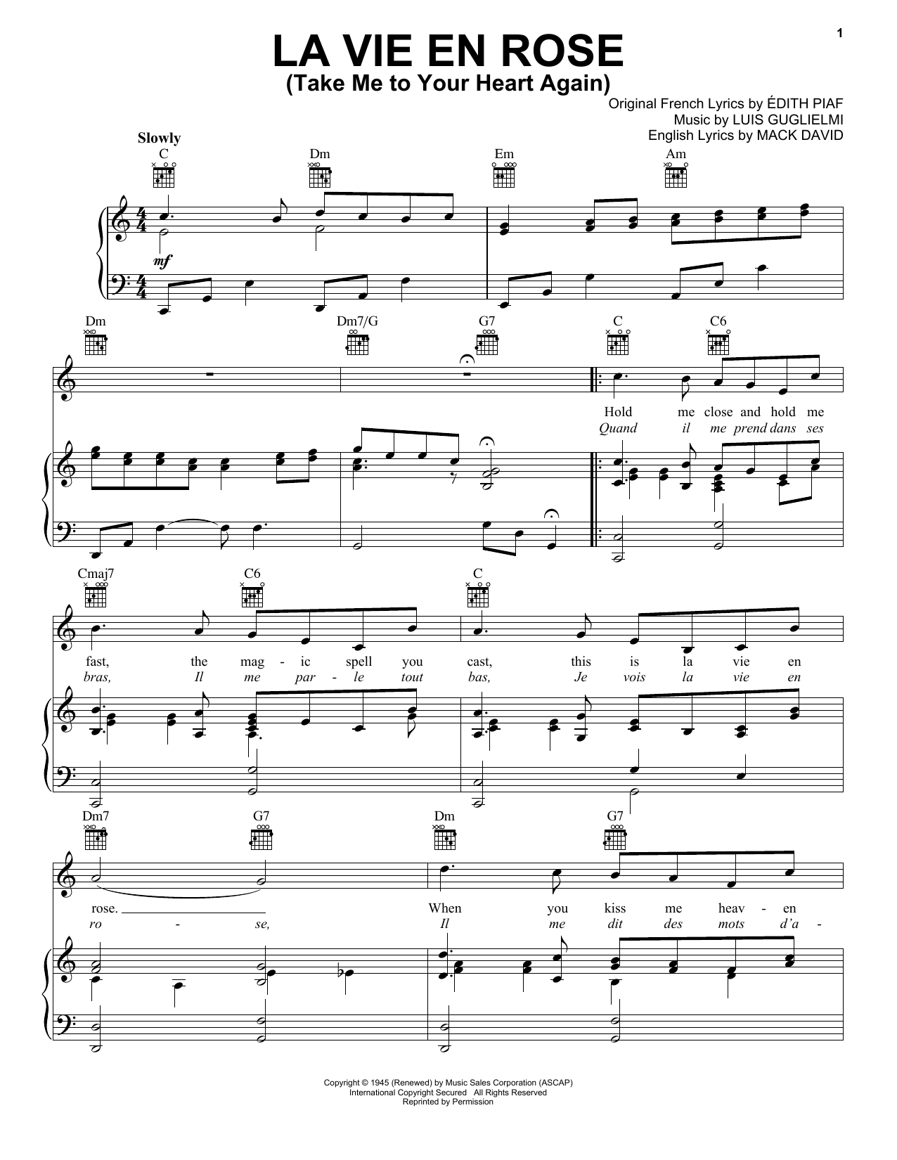 Download Edith Piaf La Vie En Rose (Take Me To Your Heart Again) Sheet Music and learn how to play Violin Duet PDF digital score in minutes