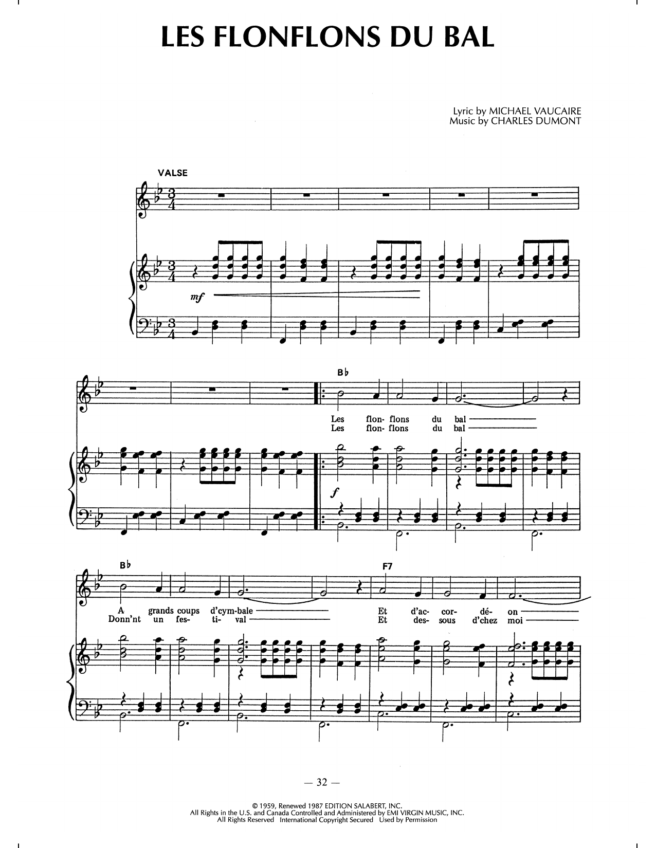 Download Edith Piaf Les Flonflons Du Bal Sheet Music and learn how to play Piano, Vocal & Guitar Chords (Right-Hand Melody) PDF digital score in minutes