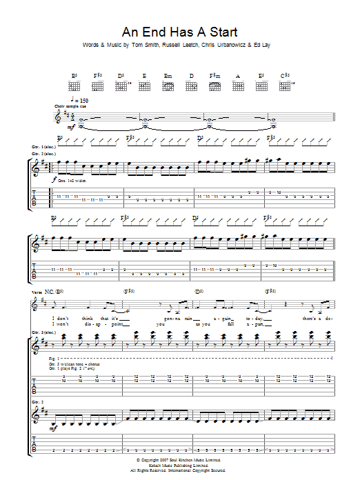 Download Editors An End Has A Start Sheet Music and learn how to play Guitar Tab PDF digital score in minutes