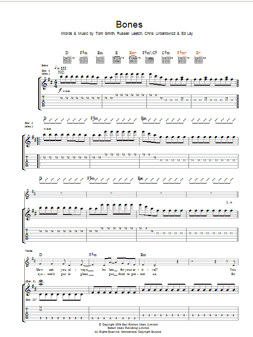 Download Editors Bones Sheet Music and learn how to play Guitar Tab PDF digital score in minutes