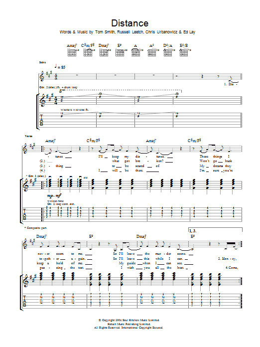 Download Editors Distance Sheet Music and learn how to play Guitar Tab PDF digital score in minutes