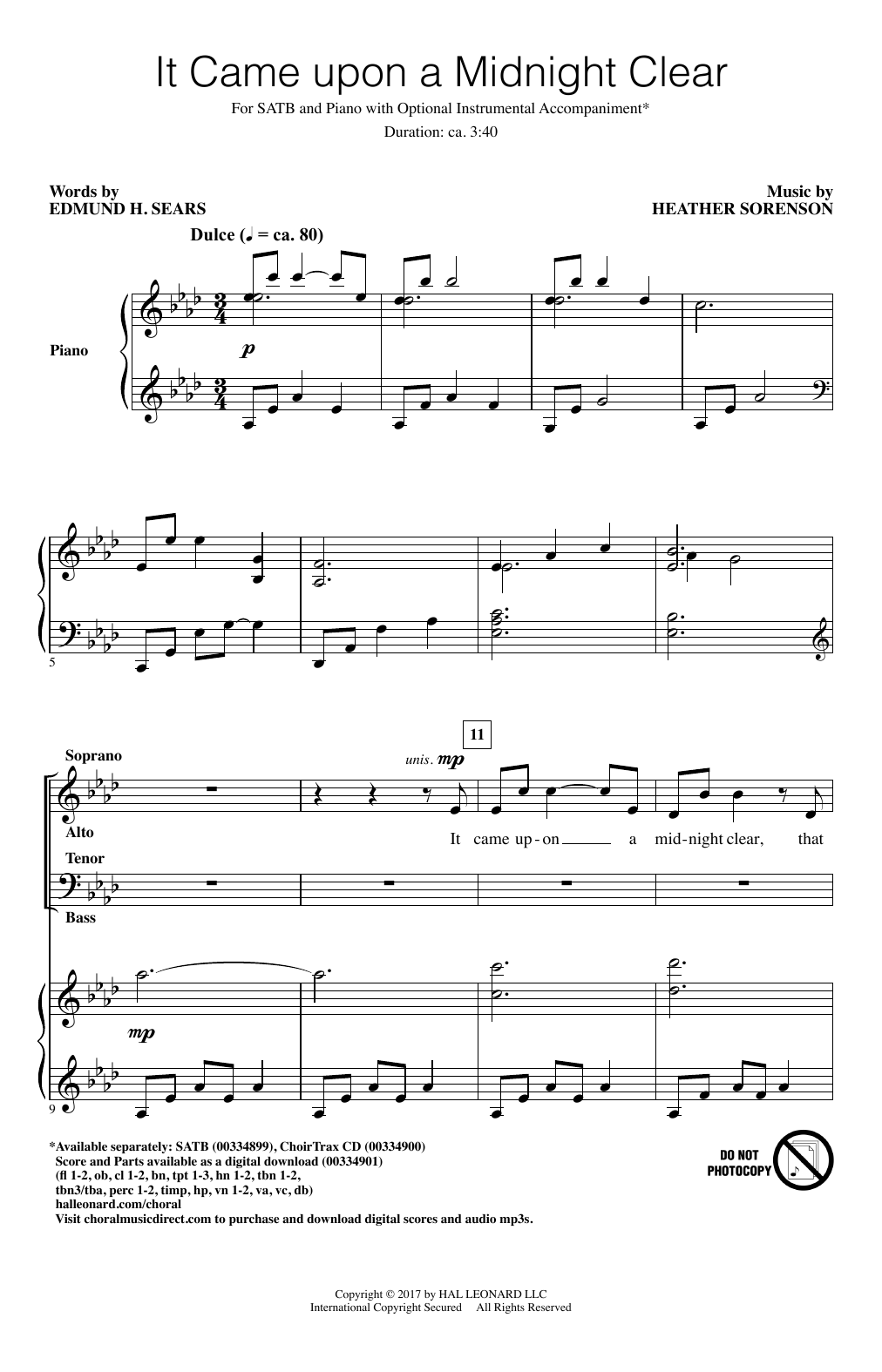 Download Edmund H. Sears and Heather Sorenson It Came Upon A Midnight Clear Sheet Music and learn how to play SATB Choir PDF digital score in minutes