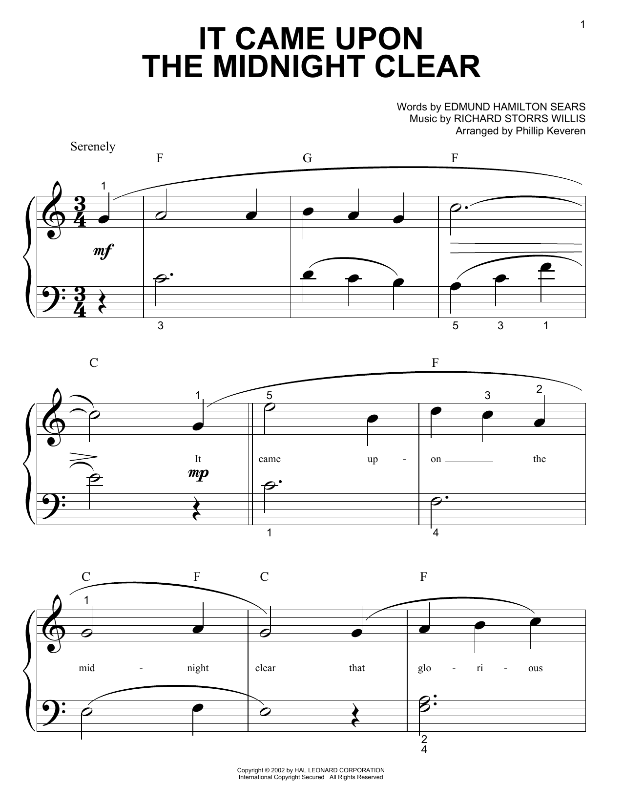 Download Edmund Hamilton Sears It Came Upon The Midnight Clear (arr. Phillip Keveren) Sheet Music and learn how to play Piano Duet PDF digital score in minutes