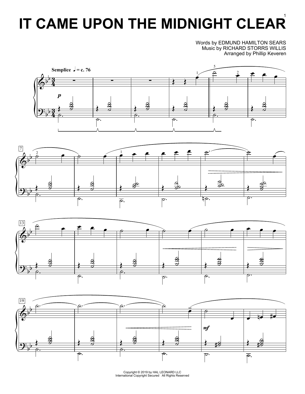 Download Edmund Hamilton Sears It Came Upon The Midnight Clear [Classical version] (arr. Phillip Keveren) Sheet Music and learn how to play Piano Solo PDF digital score in minutes